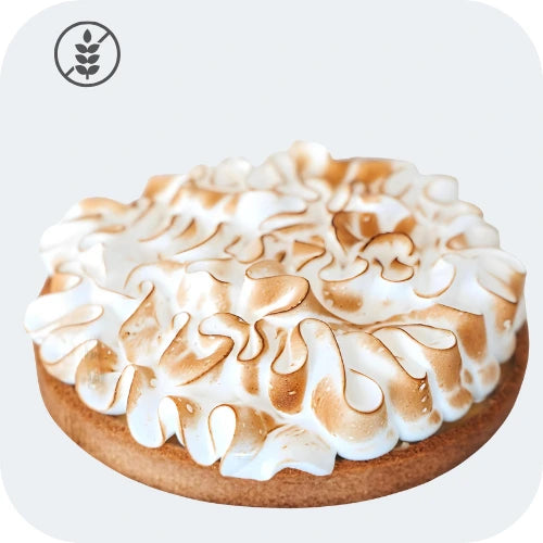 Tarte au citron meringuée sans gluten de sansgluglu, box de pâtisserie sans gluten avec pâte sablée et meringue dorée.